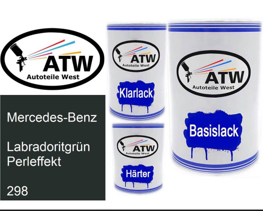 Mercedes-Benz, Labradoritgrün Perleffekt, 298: 500ml Lackdose + 500ml Klarlack + 250ml Härter - Set, von ATW Autoteile West.